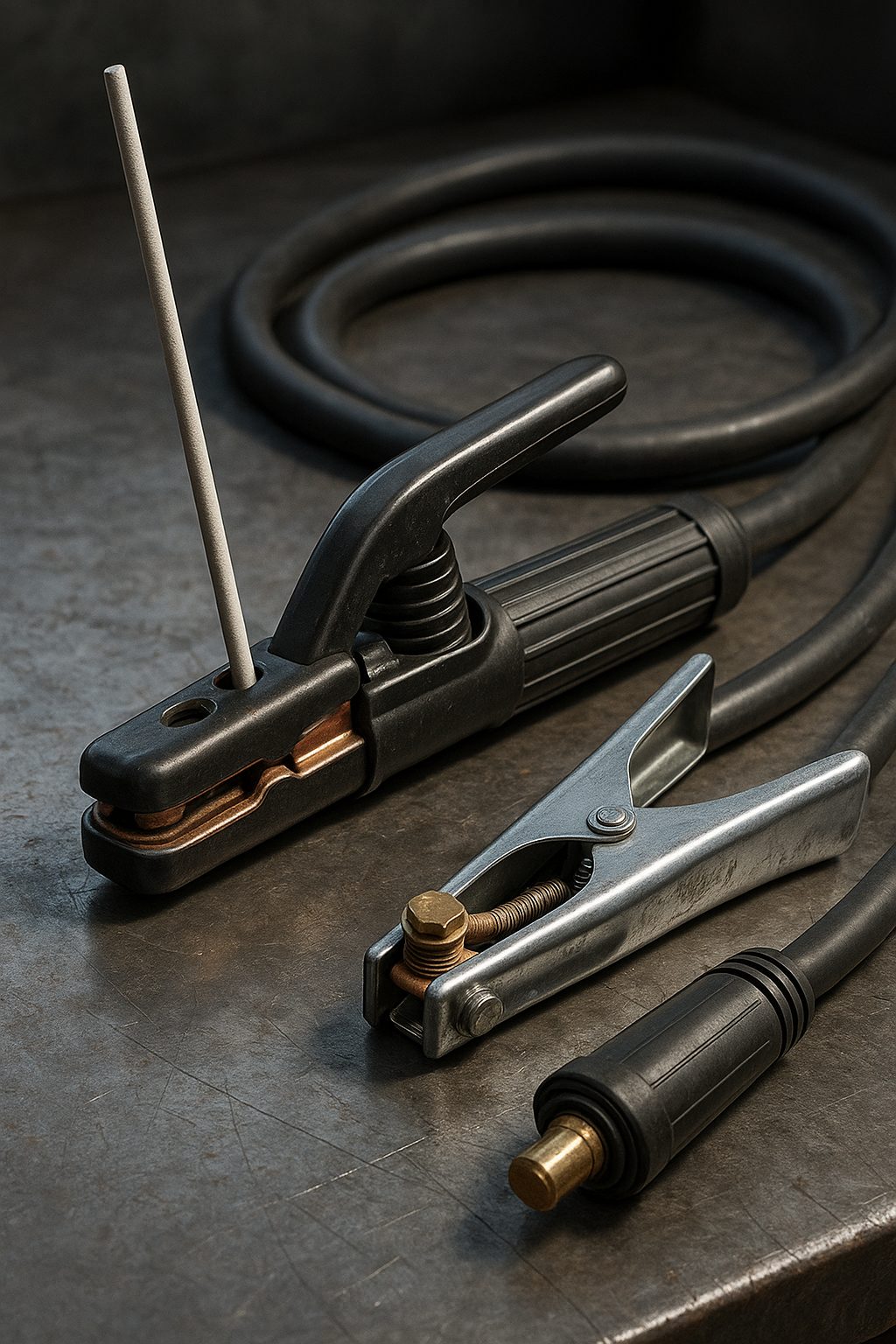 Accesorios esenciales para soldadura MMA: portaelectrodos, pinza de masa y cables de soldar